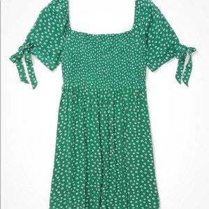 American Eagle Green Floral Smocked Mini Dress